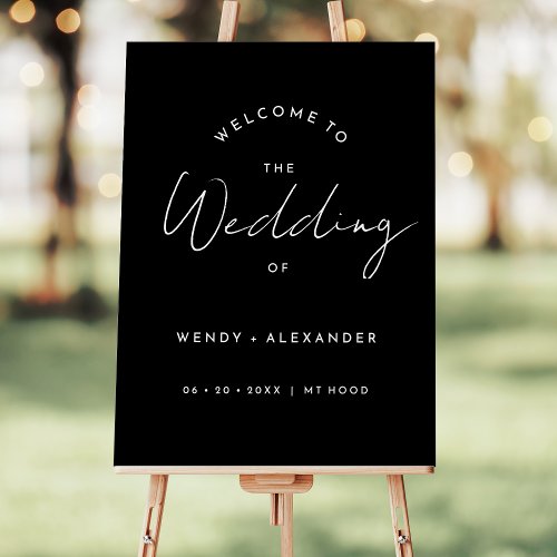 Black Modern Script Wedding Welcome Sign