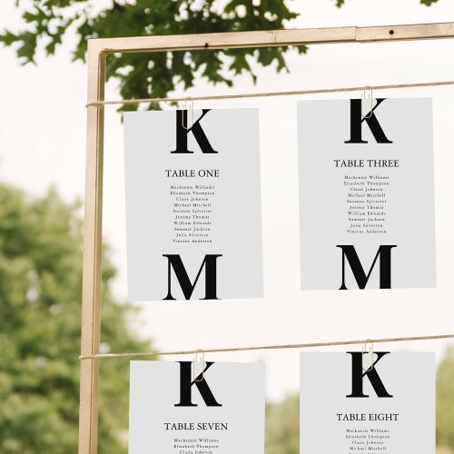 Black Modern Seating Chart Card Bold Monogram 