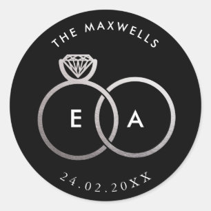 Black Modern Silver Rings Custom Wedding Sticker