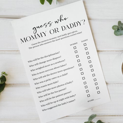 Black Modern Simple Baby Shower Mom Dad Game