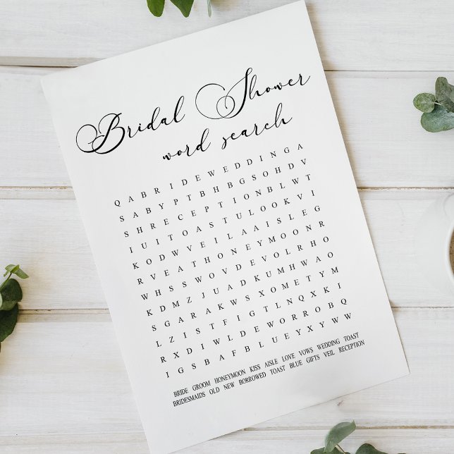 Black Modern Simple Bridal Shower Game Word Search (Creator Uploaded)