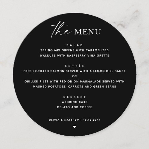 Black modern simple circle minimalist wedding menu