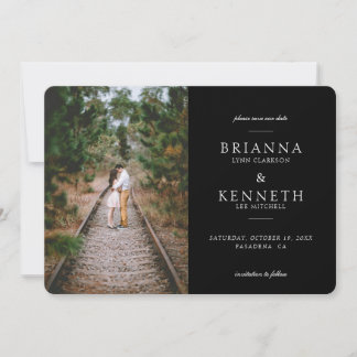 Black Modern Simple Elegant Photo Wedding Save The Date