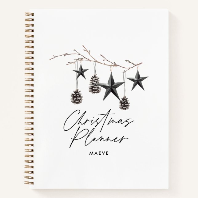 Black modern simple elegant script Christmas Notebook (Front)