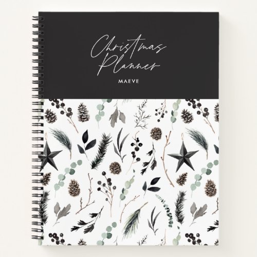 Black modern simple elegant script Christmas Notebook
