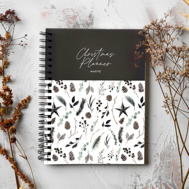 Black modern simple elegant script Christmas Notebook (Creator Uploaded)