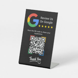 Black Modern Simple Google Review QR Code Business Pedestal Sign