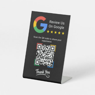 Black Modern Simple Google Review QR Code Business Pedestal Sign