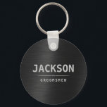 Black Modern Simple Name Personalized Groomsmen  Keychain<br><div class="desc">Modern personalized name in light gray color on faux charcoal black metal background,  simple and unique. Great Customize groomsmen gifts.</div>