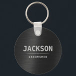 Black Modern Simple Name Personalized Groomsmen  Keychain<br><div class="desc">Modern personalized name in light gray color on faux charcoal black metal background,  simple and unique. Great Customize groomsmen gifts.</div>