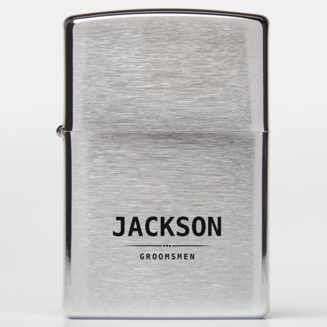 Black Modern Simple Name Personalized Groomsmen Zippo Lighter (Front)