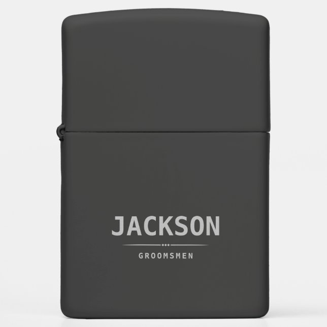 Black Modern Simple Personalized Name Groomsmen Zippo Lighter (Front)