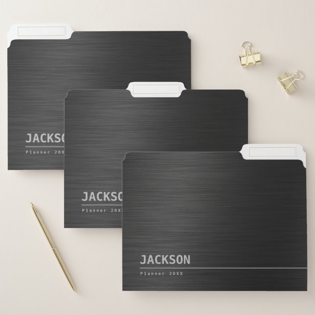 Black Modern Simple Personalized Name Professional File Folder (Set)