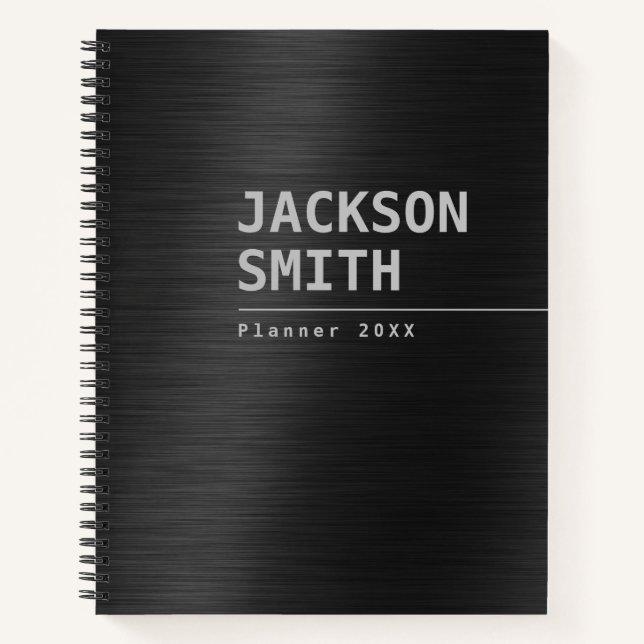 Black Modern Simple Personalized Name Professional Notebook (Front)