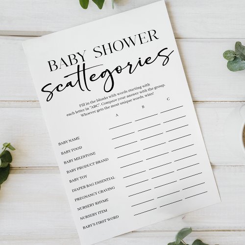 Black Modern Simple Script Baby Scattegories Game