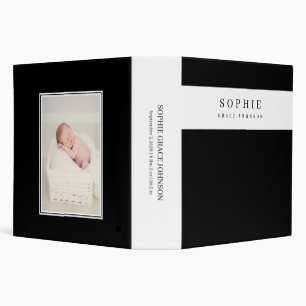 Black Modern Simple Script Baby Shower Album 3 Ring Binder