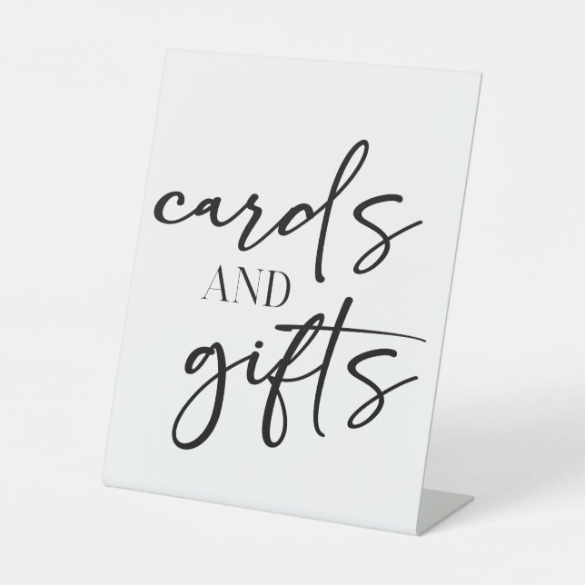 Black Modern Simple Script Baby Shower Cards Gifts Pedestal Sign (Front)