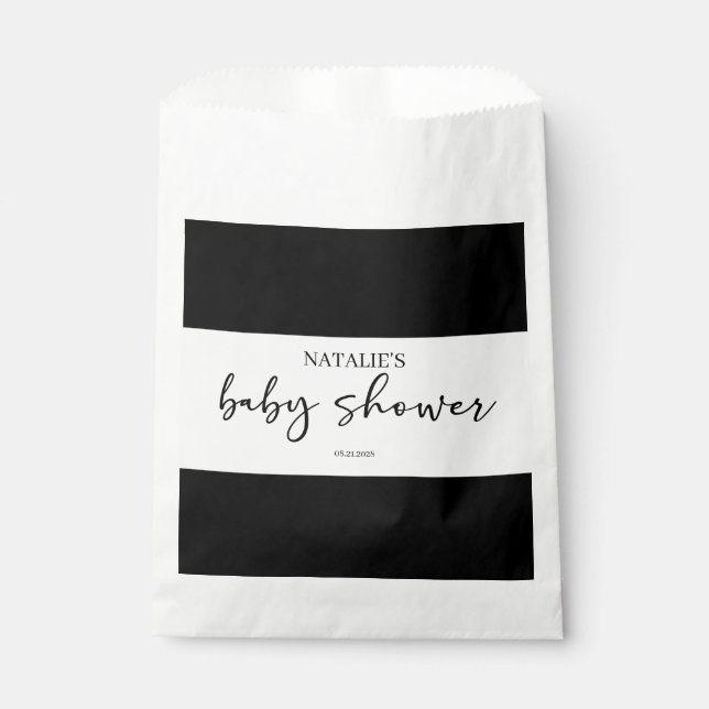 Black Modern Simple Script Baby Shower Favor Bag (Front)