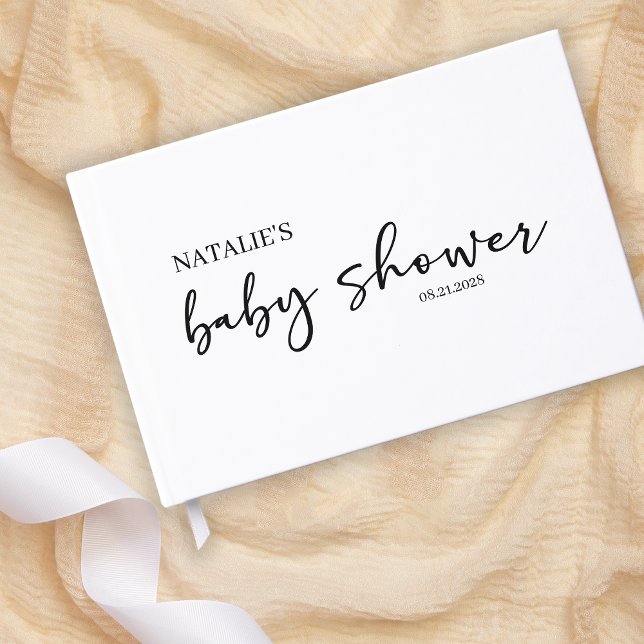 Black Modern Simple Script Baby Shower Foil Guest Book (Creator Uploaded)
