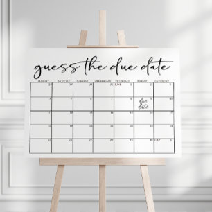 Black Modern Simple Script Baby Shower Guess Date Foam Board