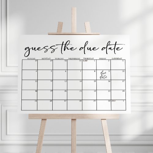 Black Modern Simple Script Baby Shower Guess Date