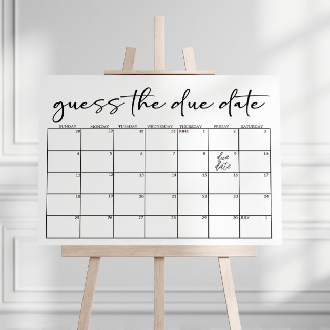 Black Modern Simple Script Baby Shower Guess Date Foam Board (Creator Uploaded)