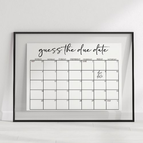 Black Modern Simple Script Baby Shower Guess Date