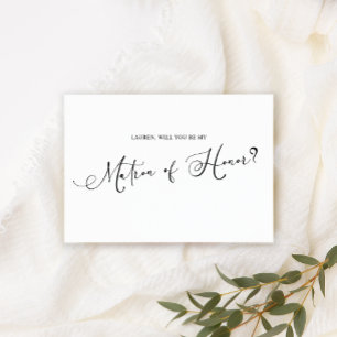 Black Modern Simple Script Be My Matron of Honor Invitation