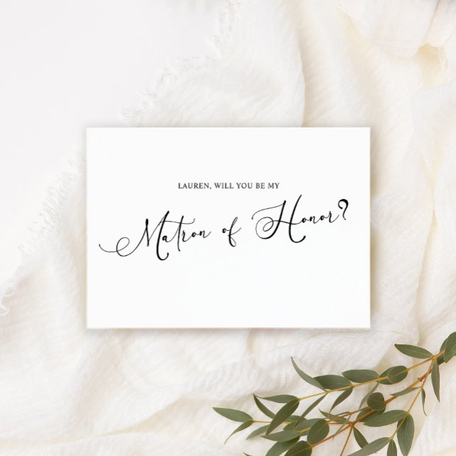 Black Modern Simple Script Be My Matron of Honor Invitation (Creator Uploaded)