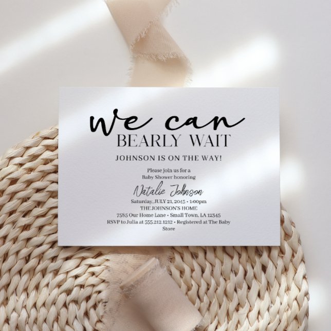 Black Modern Simple Script Bearly Wait Baby Shower Invitation (Creator Uploaded)