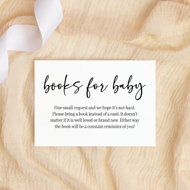 Black Modern Simple Script Books for Baby Shower Enclosure Card (Creator Uploaded)