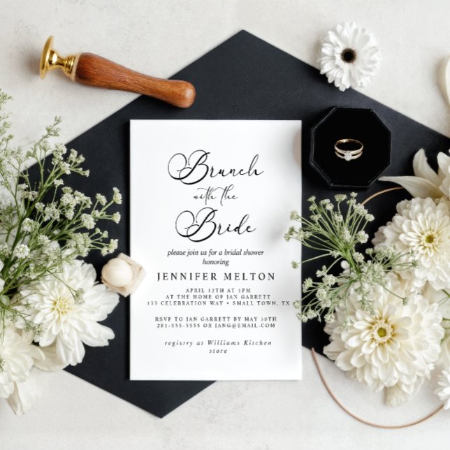 Black Modern Simple Script Bridal Brunch Invitation (Creator Uploaded)