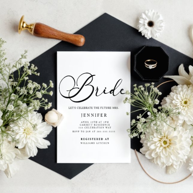 Black Modern Simple Script Bridal Shower Invitation (Creator Uploaded)