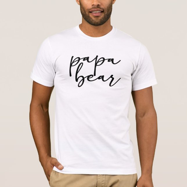 Black Modern Simple Script Maternity Papa Bear T-Shirt (Front)