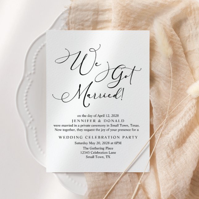 Black Modern Simple Script Wedding Just Married Invitation (Creator Uploaded)