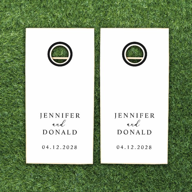 Black Modern Simple Script Wedding Monogram Cornhole Set (Creator Uploaded)