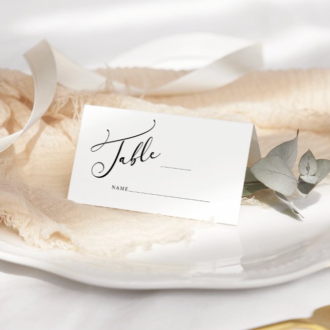 Black Modern Simple Script Wedding Place Card (Creator Uploaded)