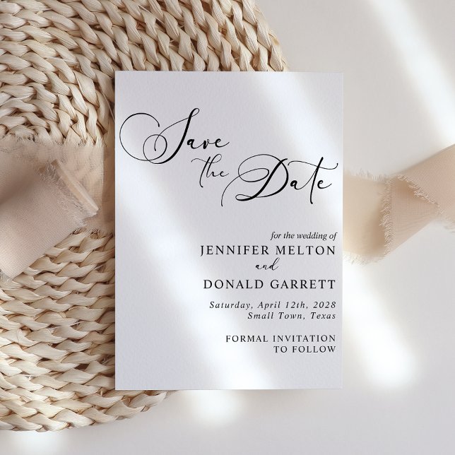 Black Modern Simple Script Wedding Save the Date Announcement Postcard (Creator Uploaded)