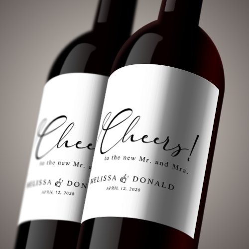 Black Modern Simple Script Wedding Wine Label