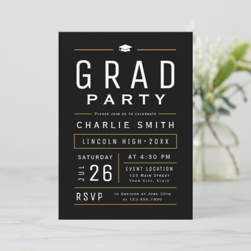 Black Modern Simple Typography Graduation Party Invitation