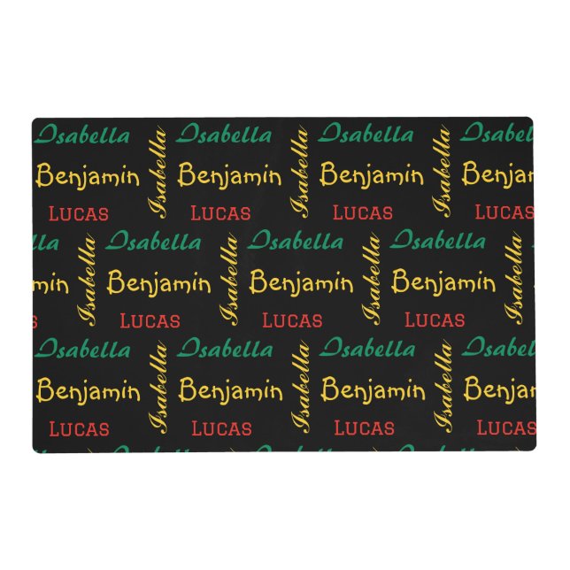 Black Modern simple unique typography custom name  Placemat (Front)