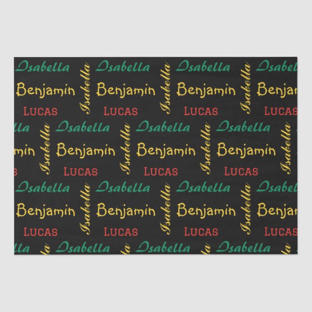 Black Modern simple unique typography custom name  Tissue Paper (Front)