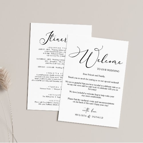 Black Modern Simple Welcome Letter  Itinerary Note Card