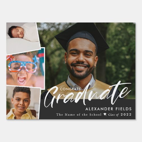 Black Modern Snapshot Collage Graduation Sign