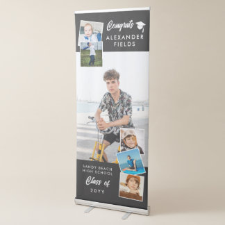 Black Modern Snapshot Congrats Graduation Retractable Banner