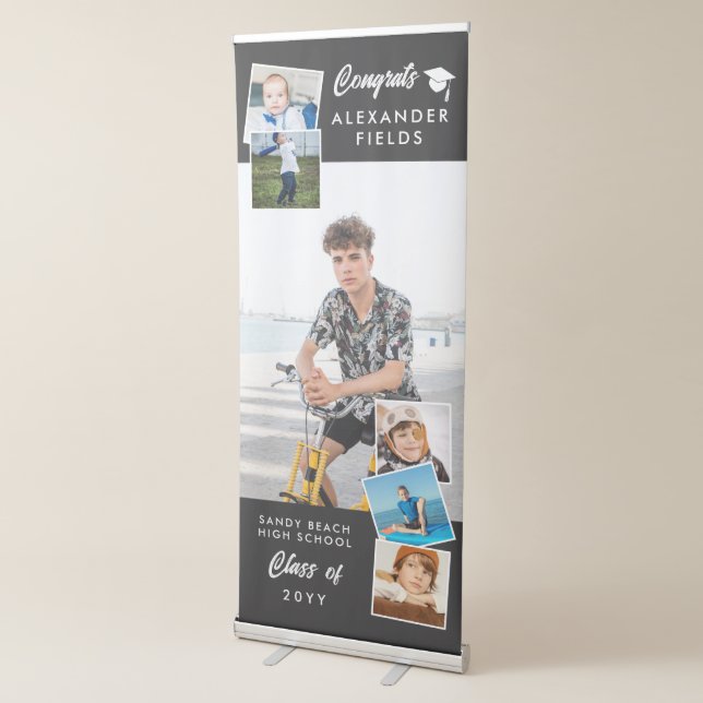 Black Modern Snapshot Congrats Graduation Retractable Banner (3/4)