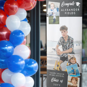 Black Modern Snapshot Congrats Graduation Retractable Banner