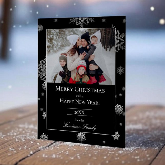 Black Modern Snowflakes Flat Holiday Photo Card (Black Modern Snowflakes Holiday Photo Card)