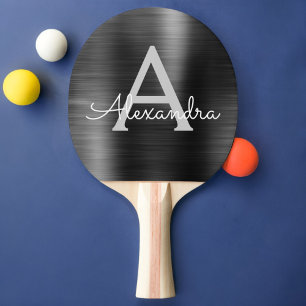 Black Modern Sports Metallic Foil Monogram Ping Pong Paddle