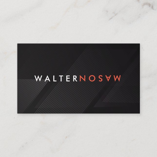 Black Modern Stripes and Lines | Text Flip Business Card (Front)